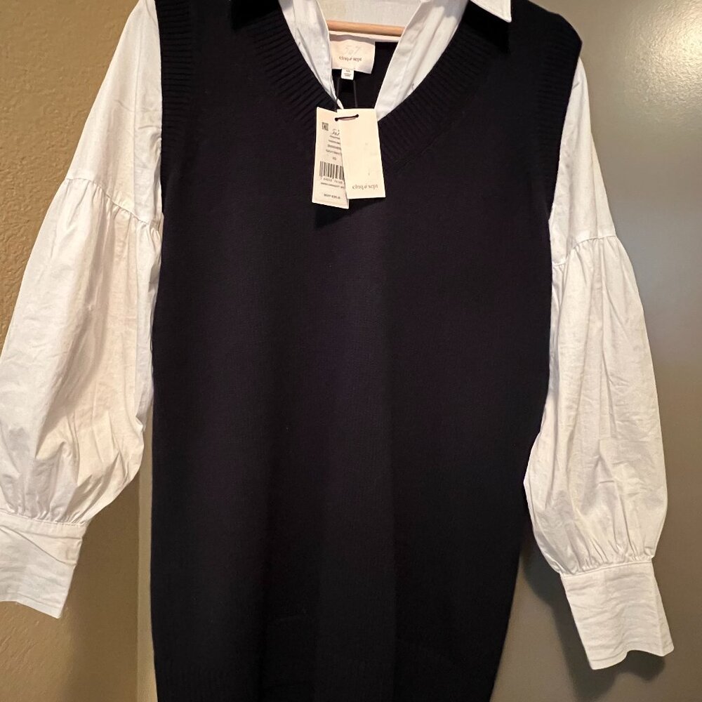 Cinq a Sept Teresita Blue Wool Blend Sweater Dress XS - NWT